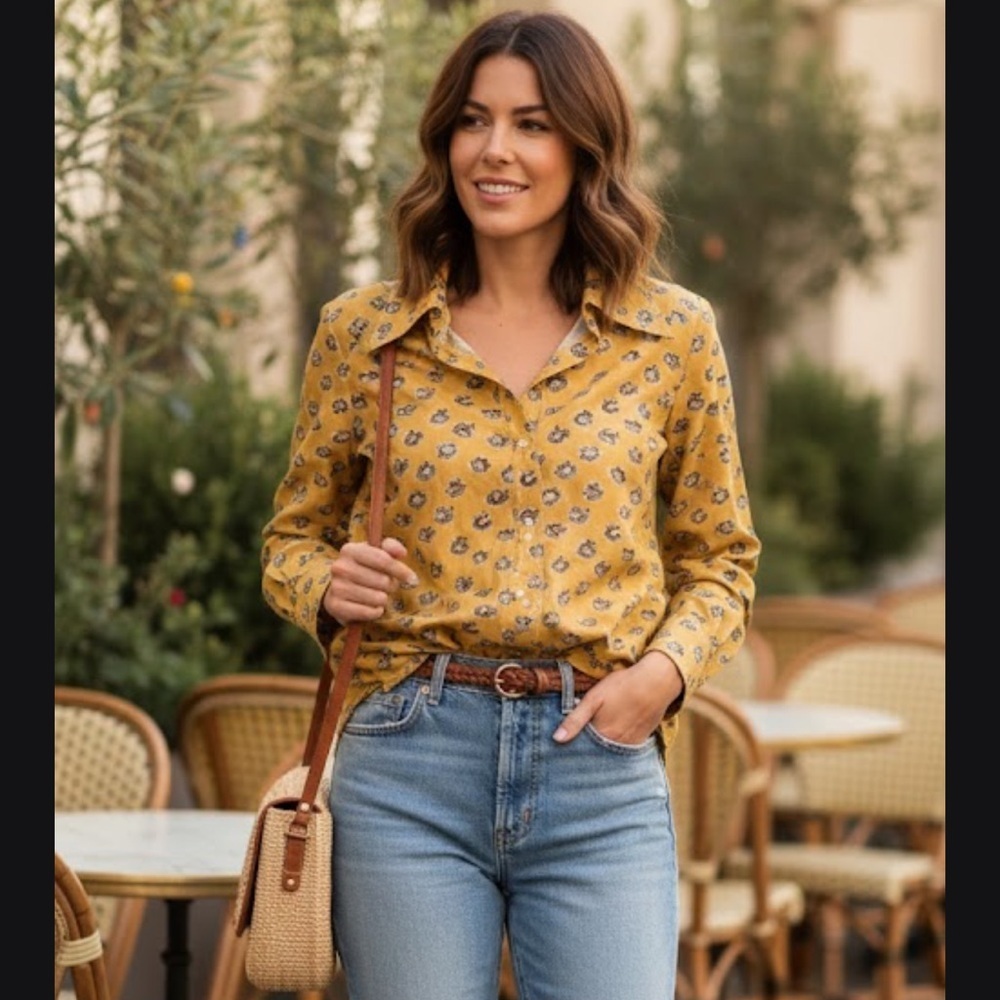 Tory Burch Yellow Casual Button Down Shirt with 70s Flair